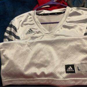 Adidas White Jersey with Breathable Fabric and V-Neck